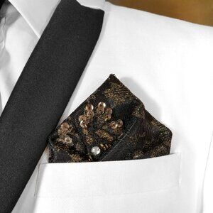 Men's Black & Gold Metallic Sequin Formal Pocket Square Insert